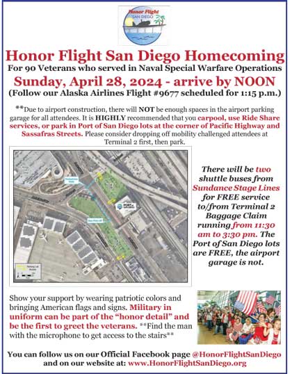 Welcome Home Honor Flight San Diego Sunday April 28
