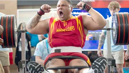 U.S. Marine Corps Cpl Elijah Richardson-Bailey reacts to a successful lift in the powerlifting competition for the 2023 DoD Warrior Games at Naval Base Coronado in San Diego, Calif. June 3, 2023. (DoD photo by EJ Hersom) 